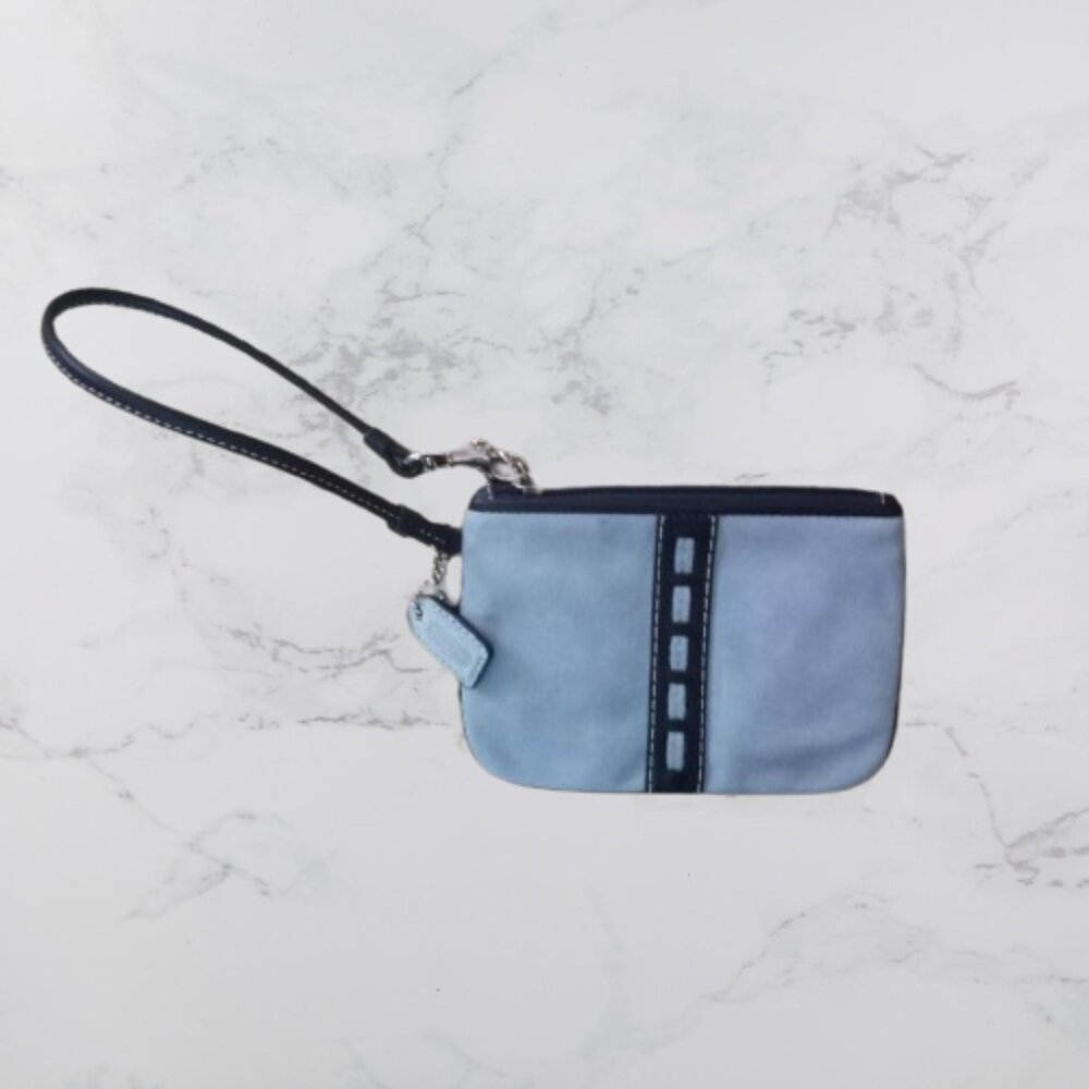 VINTAGE Coach Signature C Small Blue Suede Zipper Pouch Wristlet (New With Tags)